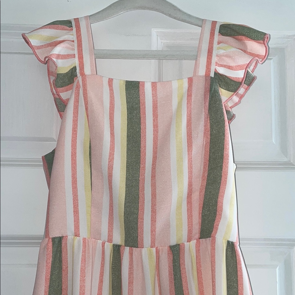 lilt Pink Striped Ruffle Shoulder Sundress - Picture 2 of 4